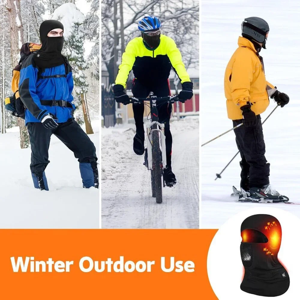 Men Black Day Wolf Heated Ski Mask Balaclava Smart Winter Face Mask Unisex